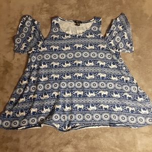 Rue 21 Large Loosly Fitted Blue Elaphant Shirt